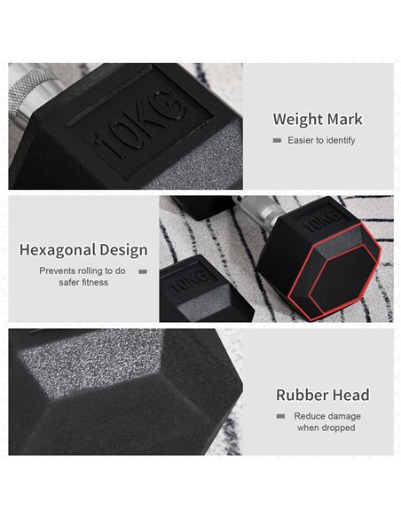 HOMCOM Hex Dumbbells Set Rubber Dumbbells Weight Lifting Equipment Fitness Home Gym A91-019V01 - pic 94838 | FastDaddyshop