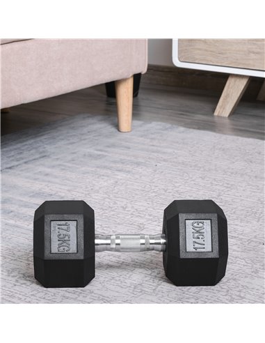 HOMCOM Single Rubber Hex Dumbbell, 17.5KG, Portable Hand Weight for Fitness, Home Gym Workout Equipment A91-022V01