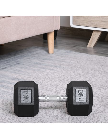 HOMCOM Single Rubber Hex Dumbbell, 17.5KG, Portable Hand Weight for Fitness, Home Gym Workout Equipment A91-022V01 - pic 94845 | FastDaddyshop