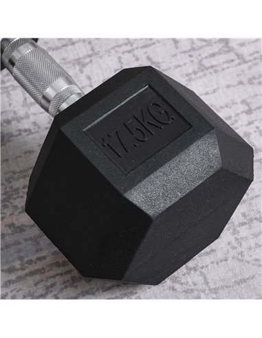 HOMCOM Single Rubber Hex Dumbbell, 17.5KG, Portable Hand Weight for Fitness, Home Gym Workout Equipment A91-022V01