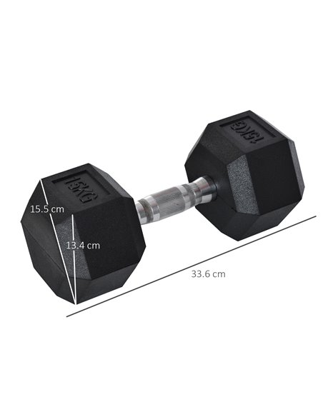 HOMCOM 15KG Single Rubber Hex Dumbbell Portable Hand Weights Dumbbell Home Gym Workout Fitness Hand Dumbbell A91-021V01 - pic 94864 | FastDaddyshop