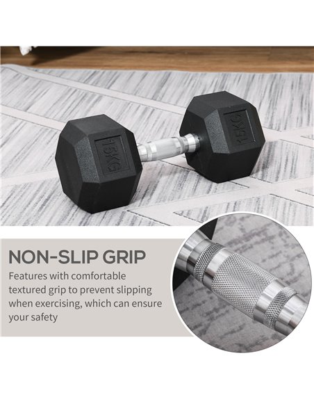 HOMCOM 15KG Single Rubber Hex Dumbbell Portable Hand Weights Dumbbell Home Gym Workout Fitness Hand Dumbbell A91-021V01 - pic 94866 | FastDaddyshop