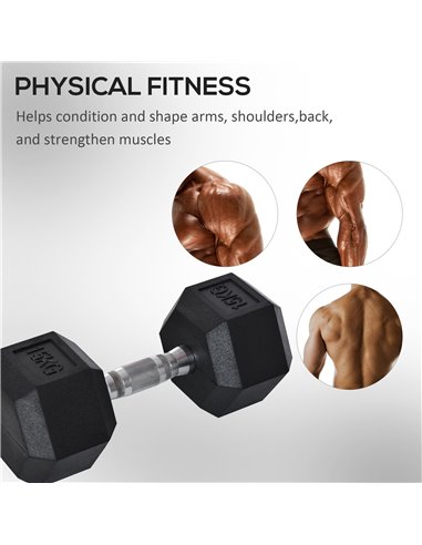 HOMCOM 15KG Single Rubber Hex Dumbbell Portable Hand Weights Dumbbell Home Gym Workout Fitness Hand Dumbbell A91-021V01