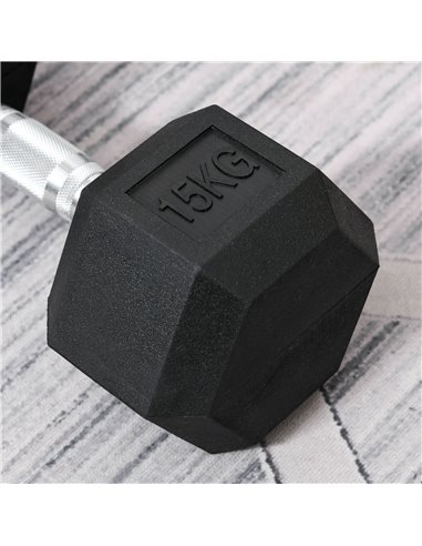 HOMCOM 15KG Single Rubber Hex Dumbbell Portable Hand Weights Dumbbell Home Gym Workout Fitness Hand Dumbbell A91-021V01