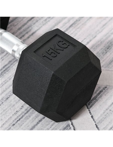 HOMCOM 15KG Single Rubber Hex Dumbbell Portable Hand Weights Dumbbell Home Gym Workout Fitness Hand Dumbbell A91-021V01 - pic 94869 | FastDaddyshop