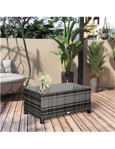 Outsunny Rattan Coffee Table with Tempered Glass Table Top, Mixed Grey 2