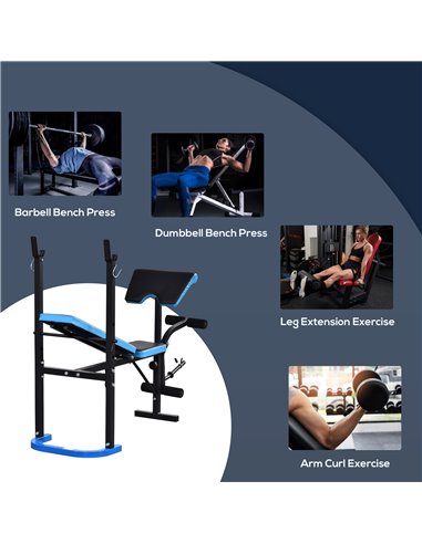 HOMCOM Adjustable Weight Bench with Leg Developer Barbell Rack for Lifting and Strength Training Multifunctional Workout Station