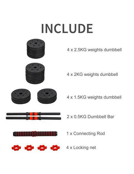 HOMCOM 25kg 2 IN 1 Adjustable Dumbbells Weight Set, Dumbbell Hand Weight Barbell for Body Fitness, Lifting Training for Home, Of - pic 94947 | FastDaddyshop