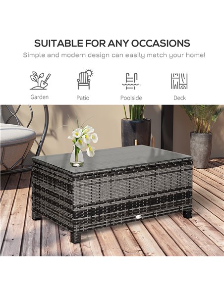 Outsunny Rattan Coffee Table Garden Furniture Patio Wicker Side Table with Tempered Glass Table Top, Mixed Grey - pic 9496 | FastDaddyshop
