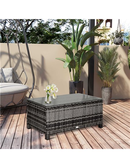 Outsunny Rattan Coffee Table Garden Furniture Patio Wicker Side Table with Tempered Glass Table Top, Mixed Grey - pic 9497 | FastDaddyshop