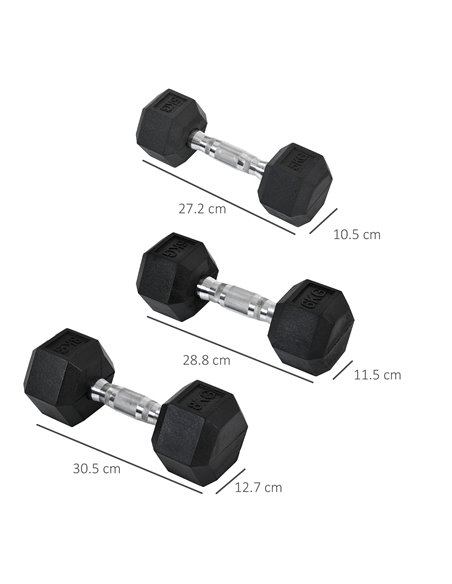 HOMCOM Rubber Dumbbell Set Sports Hex Weight Sets Home Gym Fitness Lift Strength Training Exercise 2 x 5kg, 2 x 6kg, 2 x 8kg A91 - pic 94972 | FastDaddyshop