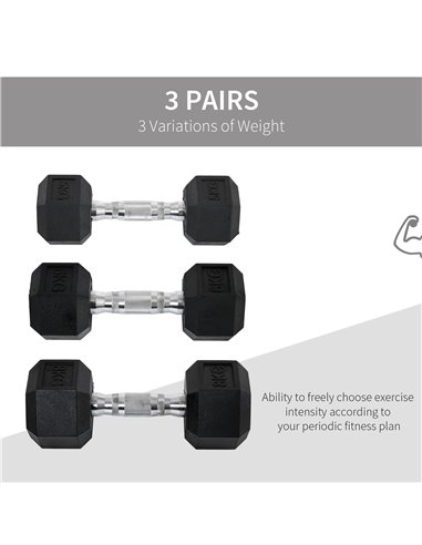 HOMCOM Rubber Dumbbell Set Sports Hex Weight Sets Home Gym Fitness Lift Strength Training Exercise 2 x 5kg, 2 x 6kg, 2 x 8kg A91