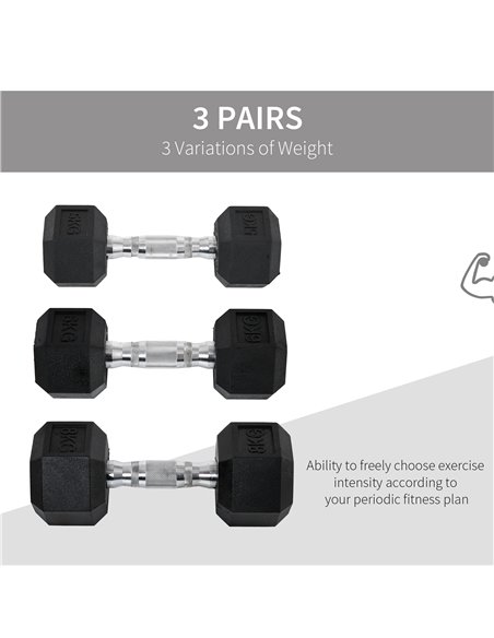 HOMCOM Rubber Dumbbell Set Sports Hex Weight Sets Home Gym Fitness Lift Strength Training Exercise 2 x 5kg, 2 x 6kg, 2 x 8kg A91 - pic 94973 | FastDaddyshop