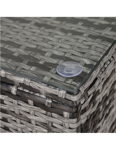 Outsunny Rattan Coffee Table Garden Furniture Patio Wicker Side Table with Tempered Glass Table Top, Mixed Grey