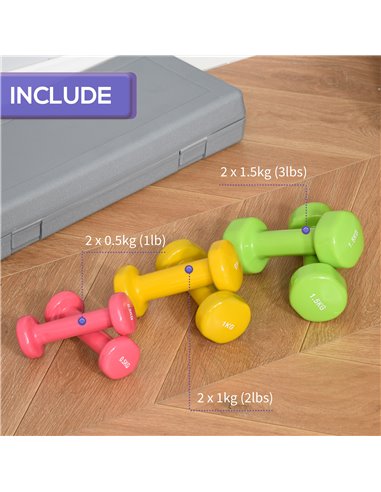 HOMCOM 6KG Dumbbell Set Fitness Weight Set for Men and Women Home Gym, Workout, Up Body Training A91-144