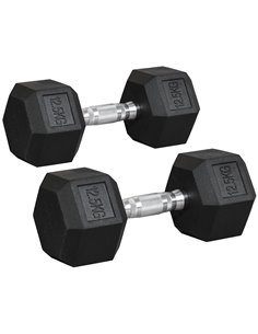 HOMCOM 2x12.5kg Rubber Hex Dumbbell Portable Hand Weights Dumbbell Home Gym Workout Fitness Hand Dumbbell A91-P025