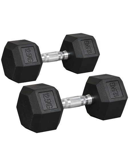 HOMCOM 2x12.5kg Rubber Hex Dumbbell Portable Hand Weights Dumbbell Home Gym Workout Fitness Hand Dumbbell A91-P025 - pic 94988 | FastDaddyshop