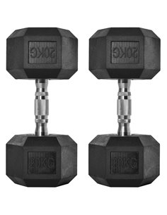HOMCOM Hexagonal Dumbbells: 2x20kg Portable Hand Weights for Home Gym Fitness, Black Rubber A91-P028