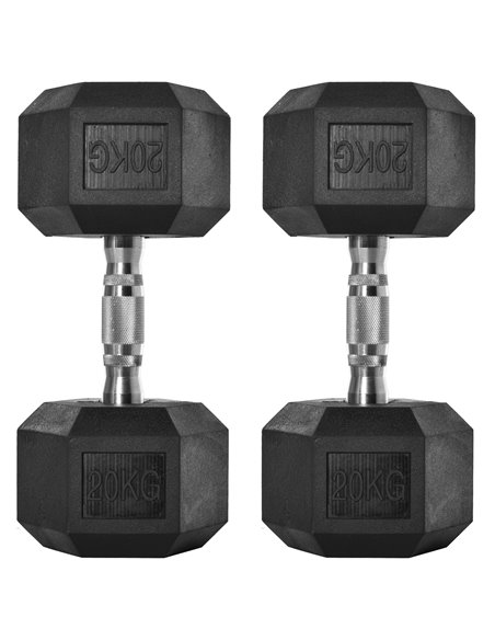HOMCOM Hexagonal Dumbbells: 2x20kg Portable Hand Weights for Home Gym Fitness, Black Rubber A91-P028 - pic 94997 | FastDaddyshop