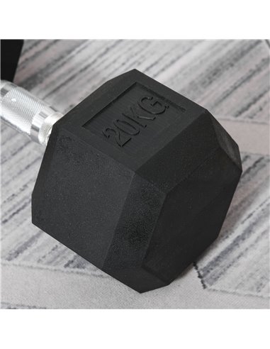 HOMCOM Hexagonal Dumbbells: 2x20kg Portable Hand Weights for Home Gym Fitness, Black Rubber A91-P028