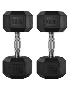 HOMCOM Fitness Fortifiers: 2x15kg Rubber Hex Dumbbells, Non-Slip Grip for Home Gym Workouts, Jet Black A91-P026