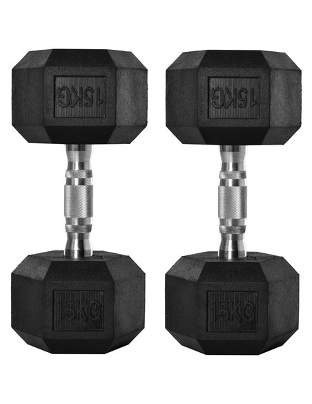 HOMCOM Fitness Fortifiers: 2x15kg Rubber Hex Dumbbells, Non-Slip Grip for Home Gym Workouts, Jet Black A91-P026 - pic 95006 | FastDaddyshop