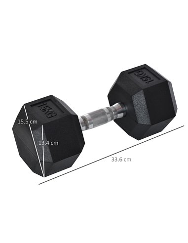 HOMCOM Fitness Fortifiers: 2x15kg Rubber Hex Dumbbells, Non-Slip Grip for Home Gym Workouts, Jet Black A91-P026