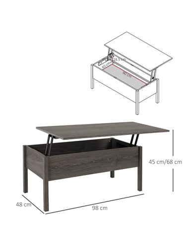 HOMCOM Modern Lift Top Coffee Table with Storage Compartment Convertible Tea Desk Floating Retractable Table Home Office Living 