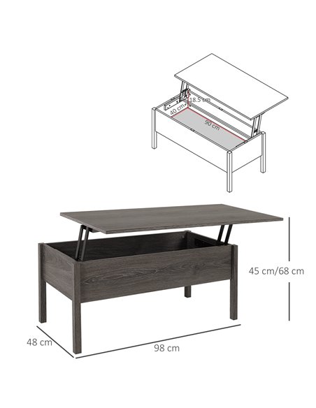 HOMCOM Modern Lift Top Coffee Table with Storage Compartment Convertible Tea Desk Floating Retractable Table Home Office Living  - pic 9501 | FastDaddyshop