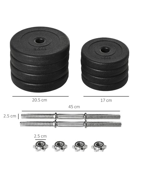 HOMCOM 20KG Adjustable Weights Dumbbells Set, Dumbbell Hand Weights for Home Office Gym Body Fitness Lifting Training, Black A91 - pic 95026 | FastDaddyshop