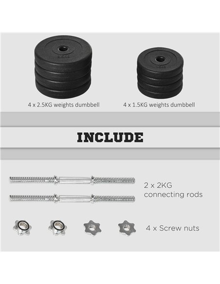 HOMCOM 20KG Adjustable Weights Dumbbells Set, Dumbbell Hand Weights for Home Office Gym Body Fitness Lifting Training, Black A91 - pic 95029 | FastDaddyshop