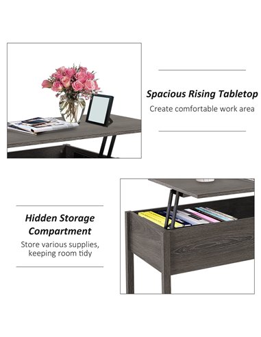 HOMCOM Modern Lift Top Coffee Table with Storage Compartment Convertible Tea Desk Floating Retractable Table Home Office Living 