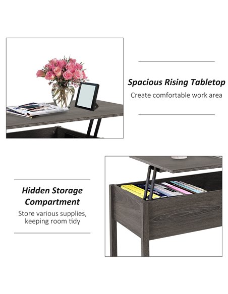 HOMCOM Modern Lift Top Coffee Table with Storage Compartment Convertible Tea Desk Floating Retractable Table Home Office Living  - pic 9503 | FastDaddyshop