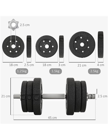 HOMCOM 25KG Adjustable Weights Dumbbells Set, Dumbbell Hand Weights for Home Office Gym Body Fitness Lifting Training, Black A91