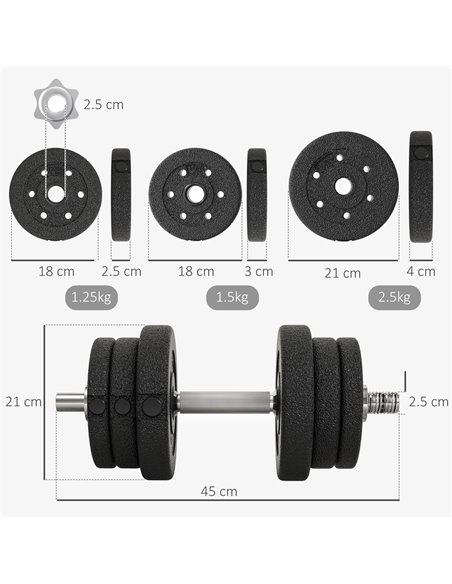 HOMCOM 25KG Adjustable Weights Dumbbells Set, Dumbbell Hand Weights for Home Office Gym Body Fitness Lifting Training, Black A91 - pic 95035 | FastDaddyshop
