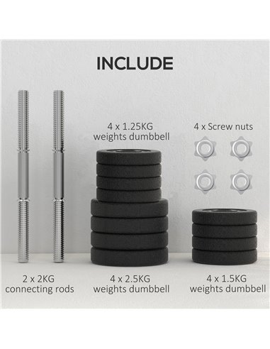 HOMCOM 25KG Adjustable Weights Dumbbells Set, Dumbbell Hand Weights for Home Office Gym Body Fitness Lifting Training, Black A91