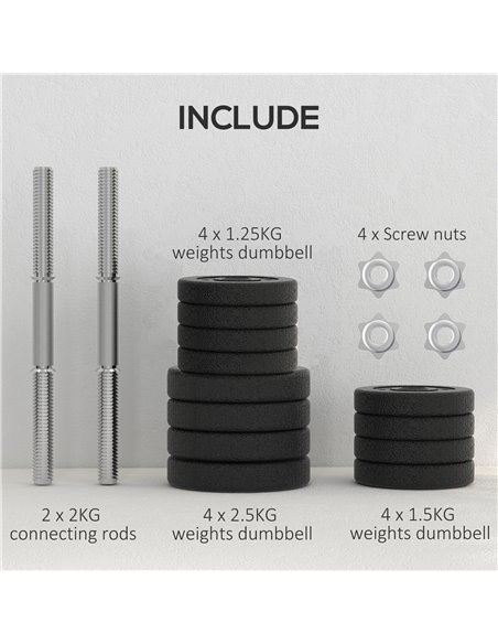 HOMCOM 25KG Adjustable Weights Dumbbells Set, Dumbbell Hand Weights for Home Office Gym Body Fitness Lifting Training, Black A91 - pic 95038 | FastDaddyshop