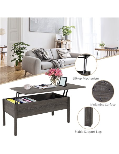 HOMCOM Modern Lift Top Coffee Table with Storage Compartment Convertible Tea Desk Floating Retractable Table Home Office Living  - pic 9504 | FastDaddyshop