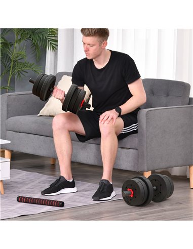 HOMCOM 20kg 2 IN 1 Adjustable Dumbbells Weight Set, Dumbbell Hand Weight Barbell for Body Fitness, Lifting Training for Home, Of