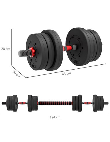 HOMCOM 20kg 2 IN 1 Adjustable Dumbbells Weight Set, Dumbbell Hand Weight Barbell for Body Fitness, Lifting Training for Home, Of