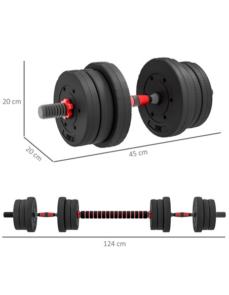 HOMCOM 20kg 2 IN 1 Adjustable Dumbbells Weight Set, Dumbbell Hand Weight Barbell for Body Fitness, Lifting Training for Home, Of - pic 95044 | FastDaddyshop