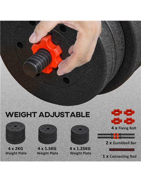 HOMCOM 20kg 2 IN 1 Adjustable Dumbbells Weight Set, Dumbbell Hand Weight Barbell for Body Fitness, Lifting Training for Home, Of - pic 95047 | FastDaddyshop