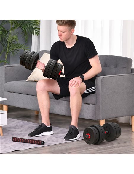 HOMCOM 30kg 2 IN 1 Adjustable Dumbbells Weight Set, Dumbbell Hand Weight Barbell for Body Fitness, Lifting Training for Home, Of - pic 95052 | FastDaddyshop