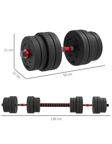 HOMCOM 30kg 2 IN 1 Adjustable Dumbbells Weight Set, Dumbbell Hand Weight Barbell for Body Fitness, Lifting Training for Home, Of