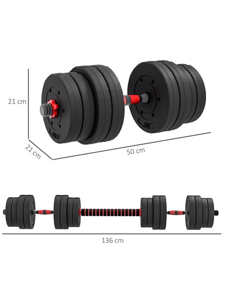 HOMCOM 30kg 2 IN 1 Adjustable Dumbbells Weight Set, Dumbbell Hand Weight Barbell for Body Fitness, Lifting Training for Home, Of - pic 95053 | FastDaddyshop