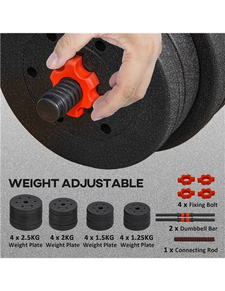 HOMCOM 30kg 2 IN 1 Adjustable Dumbbells Weight Set, Dumbbell Hand Weight Barbell for Body Fitness, Lifting Training for Home, Of - pic 95056 | FastDaddyshop
