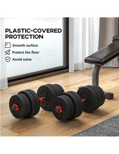 HOMCOM 30kg 2 IN 1 Adjustable Dumbbells Weight Set, Dumbbell Hand Weight Barbell for Body Fitness, Lifting Training for Home, Of