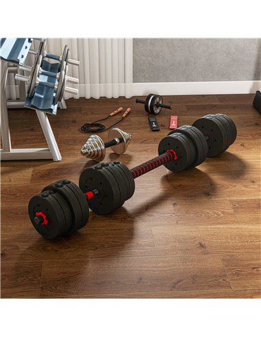 HOMCOM 30kg 2 IN 1 Adjustable Dumbbells Weight Set, Dumbbell Hand Weight Barbell for Body Fitness, Lifting Training for Home, Of