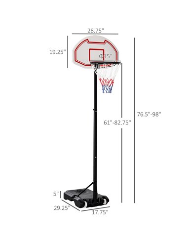 HOMCOM Portable Basketball Hoop: Wheeled Stand for Indoor & Outdoor Play, Adjustable Height, Monochrome Design A61-003