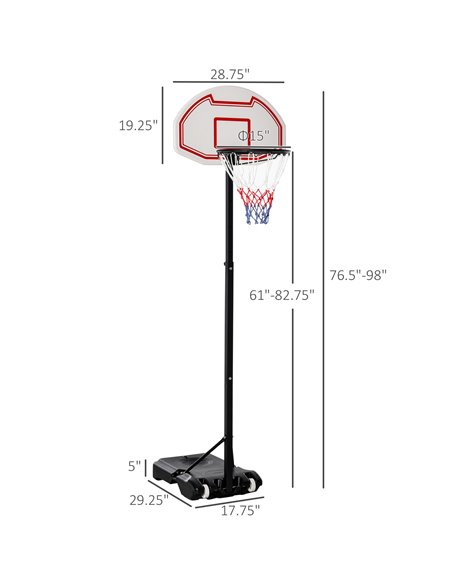 HOMCOM Portable Basketball Hoop: Wheeled Stand for Indoor & Outdoor Play, Adjustable Height, Monochrome Design A61-003 - pic 95071 | FastDaddyshop
